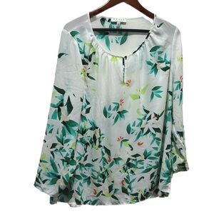 🌿CHAUS New York green & white color  leaves blouse size XL GUC